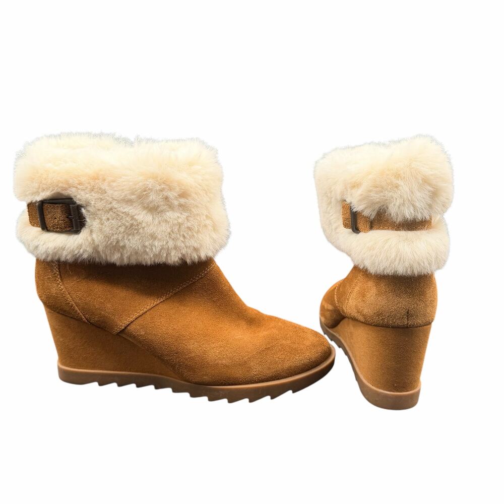 Koolaburra by UGG Shearling Suede Wedge Boots Tan 1124194 Size 8